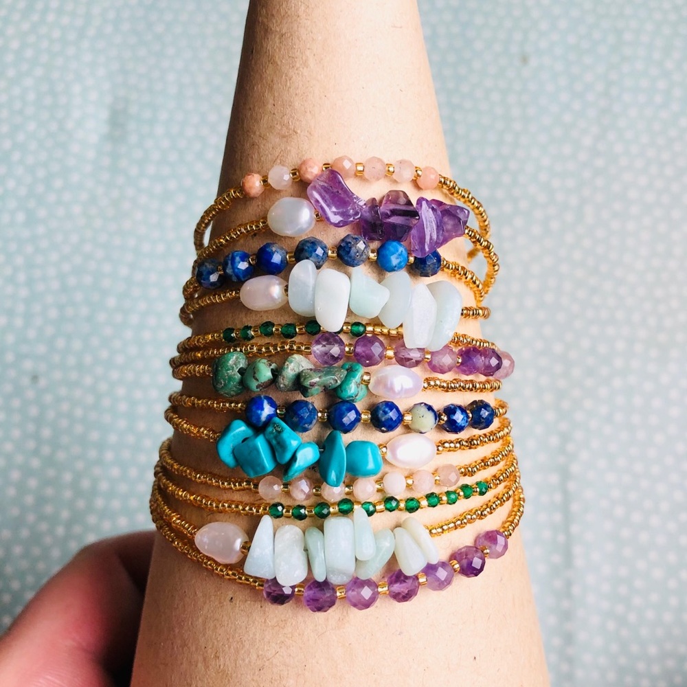 Lapis amethyst turquoise moonstone pearl bracelets